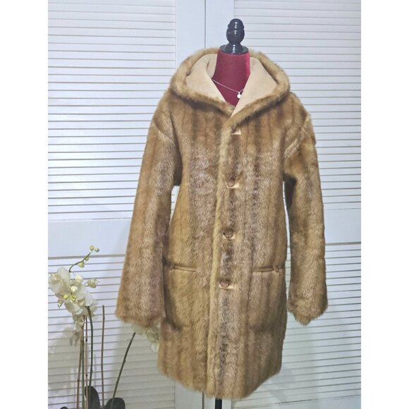 Vintage Jones NY Women's Tan Brown Suede Faux Fur Reversible Coat Size M 2756 - Picture 3 of 16